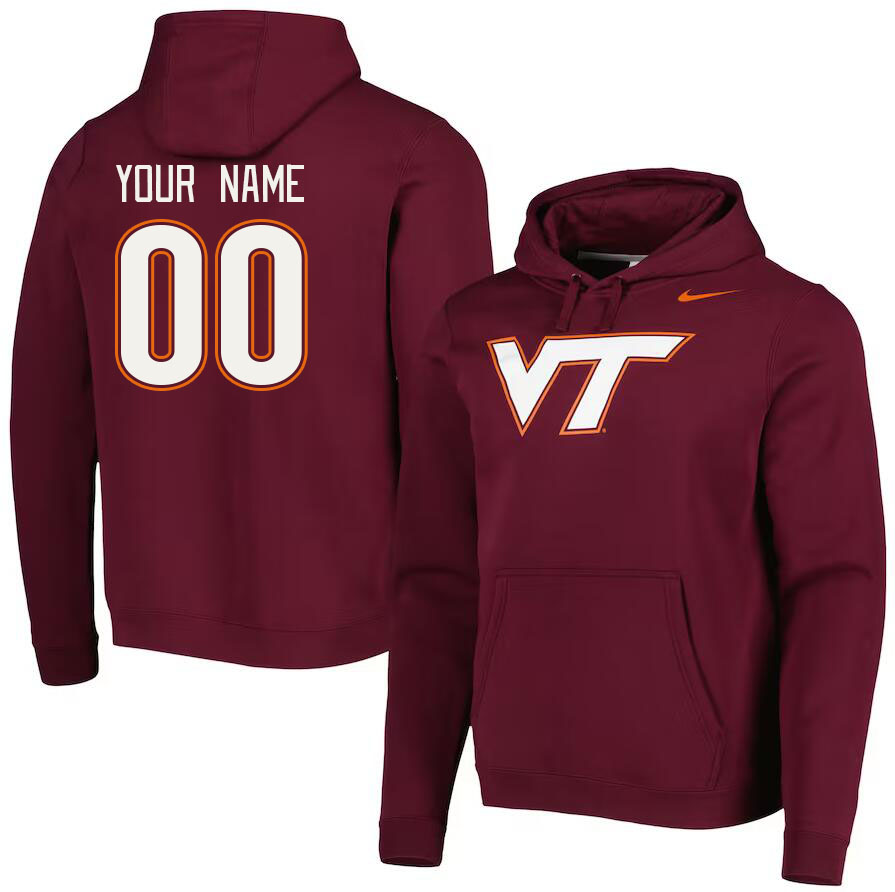 Custom Virginia Tech Hokies Name And Number College Hoodie-Maroon - Click Image to Close